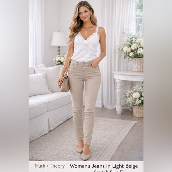 Truth + Theory Denim - Women’s Skinny Jeans in Light Beige - Stretch Slim Fit